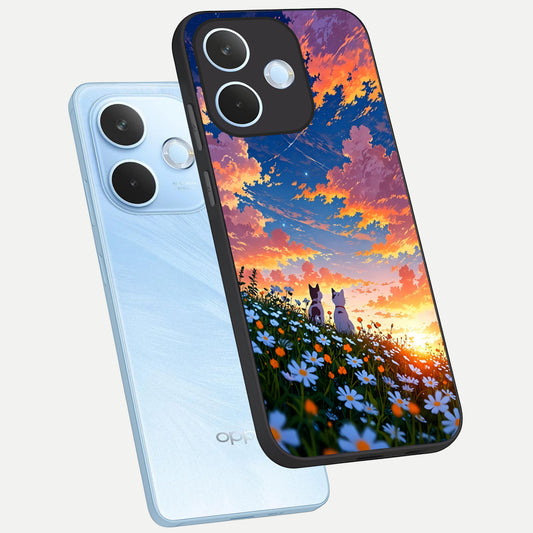  Two Cats Friends phone case For Oppo Reno 15 Pro mini showing premium glass back cover with detailed artwork