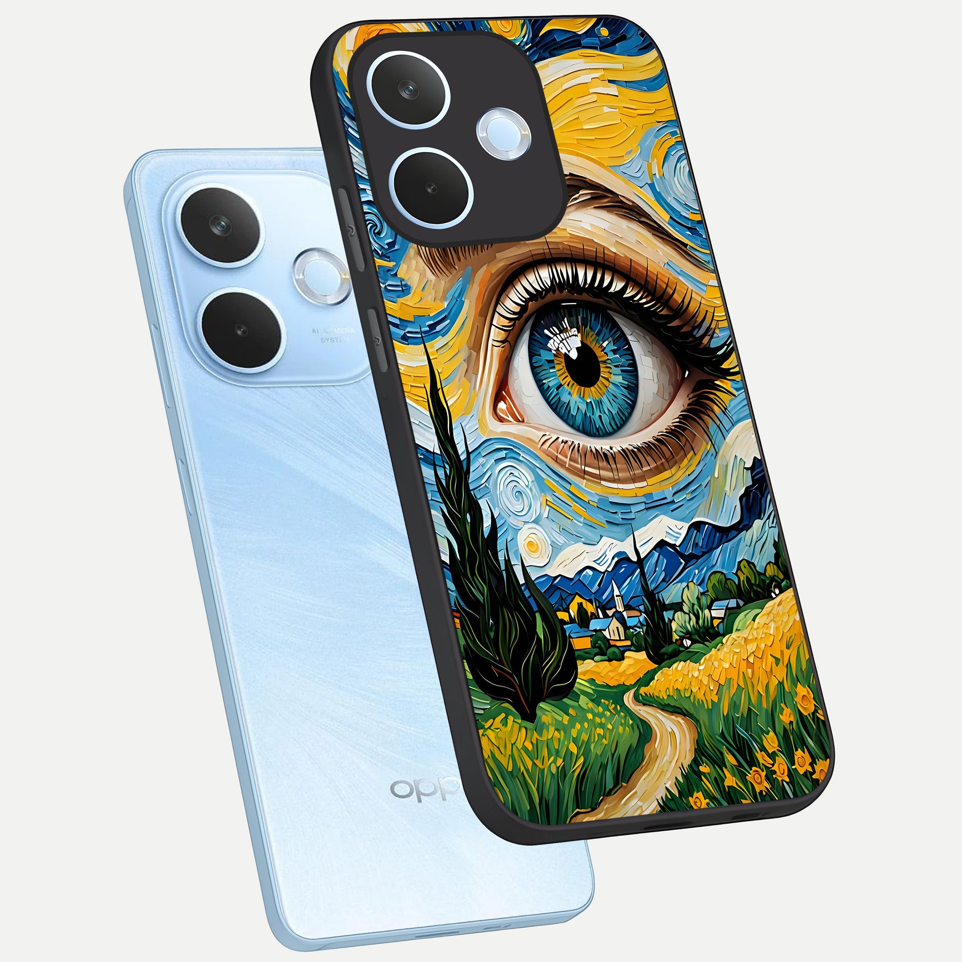  Van Gogh Eye phone case For Oppo Reno 15 Pro mini showing premium glass back cover with detailed artwork