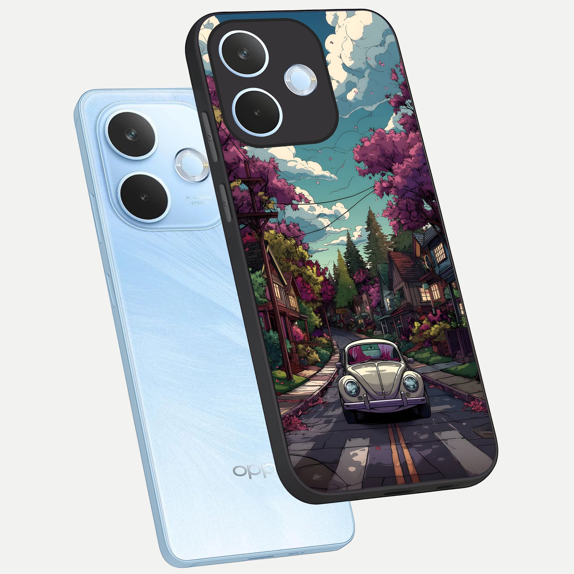  Vintage Street Drive phone case For Oppo Reno 15 Pro mini showing premium glass back cover with detailed artwork