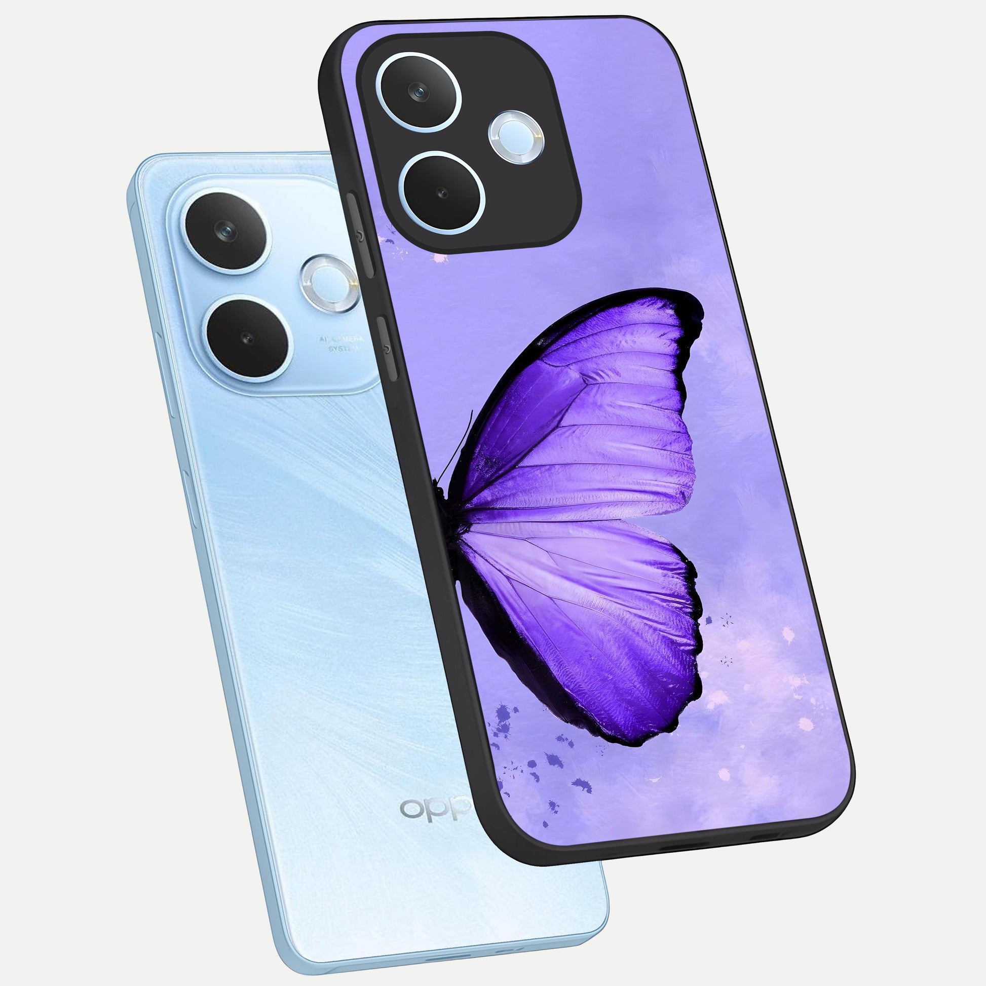  Violet Dream Wing phone case For Oppo Reno 15 Pro mini showing premium glass back cover with detailed artwork