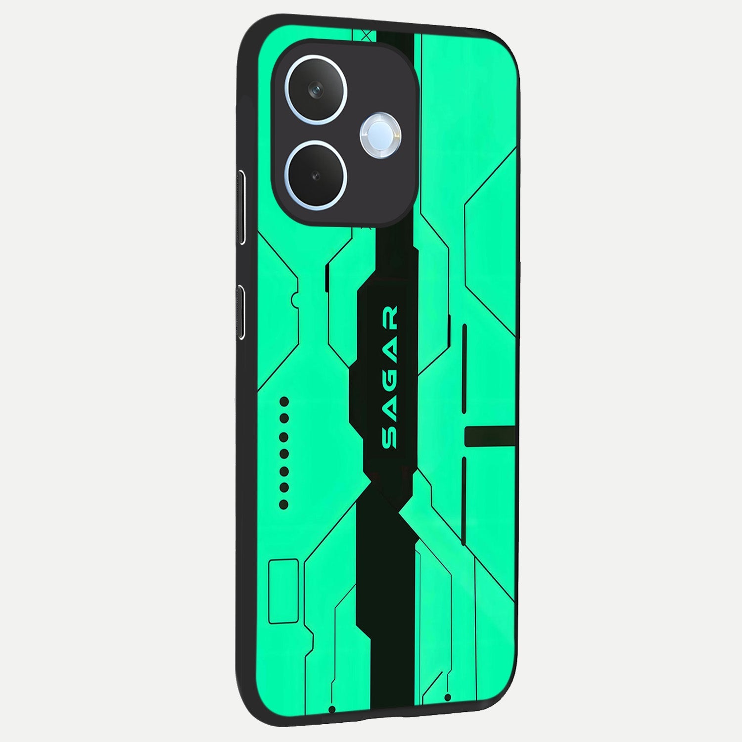  Aqua Tech CYBERPUNK Custom Name back cover For Oppo Reno 15 Pro mini slim fit glass case with vibrant aesthetic design
