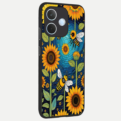  Bees And Sunflowers back cover For Oppo Reno 15 Pro mini slim fit glass case with vibrant aesthetic design