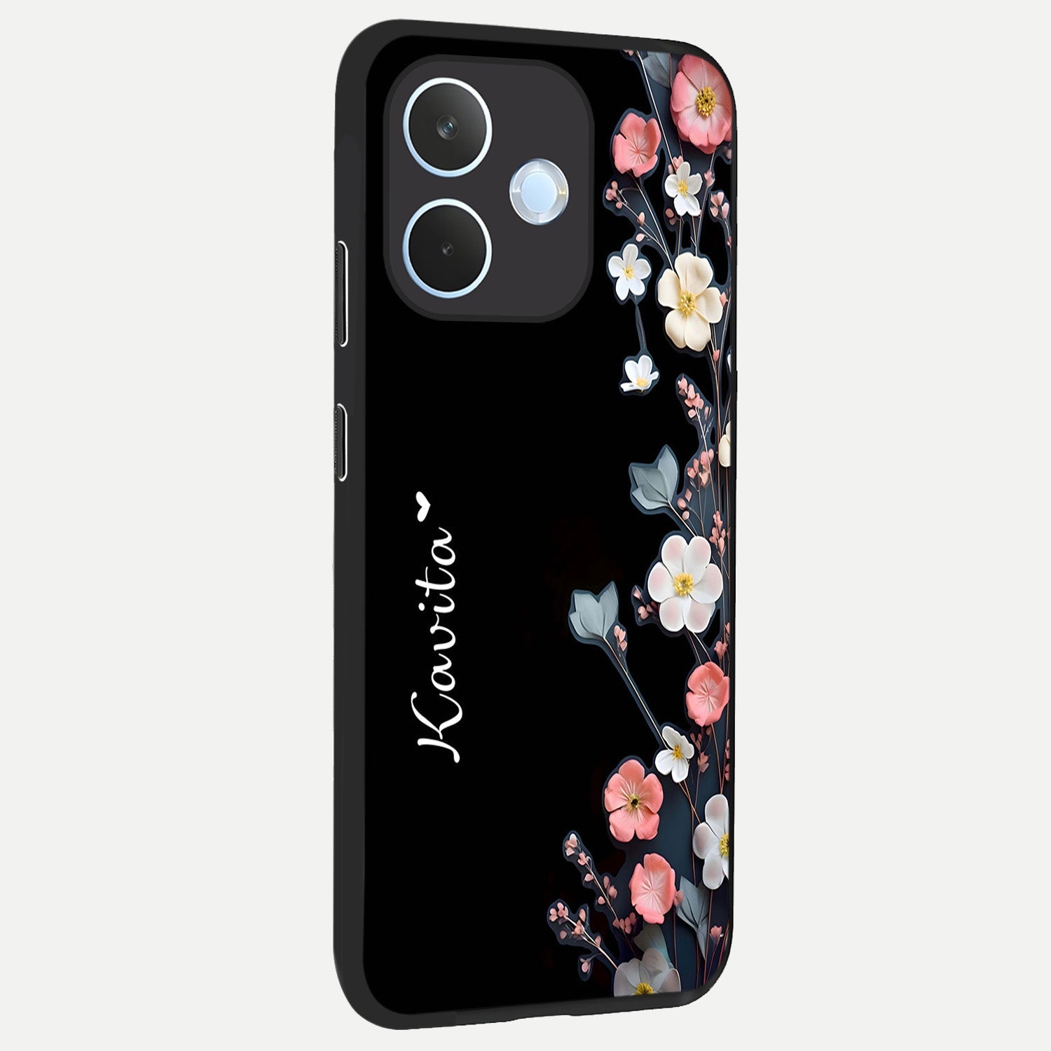  Black Elegance Floral Custom Name back cover For Oppo Reno 15 Pro mini slim fit glass case with vibrant aesthetic design