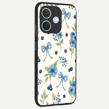  Blue Flower And Bow back cover For Oppo Reno 15 Pro mini slim fit glass case with vibrant aesthetic design