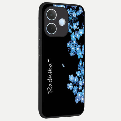  Blue Petal Dream Custom Name back cover For Oppo Reno 15 Pro mini slim fit glass case with vibrant aesthetic design