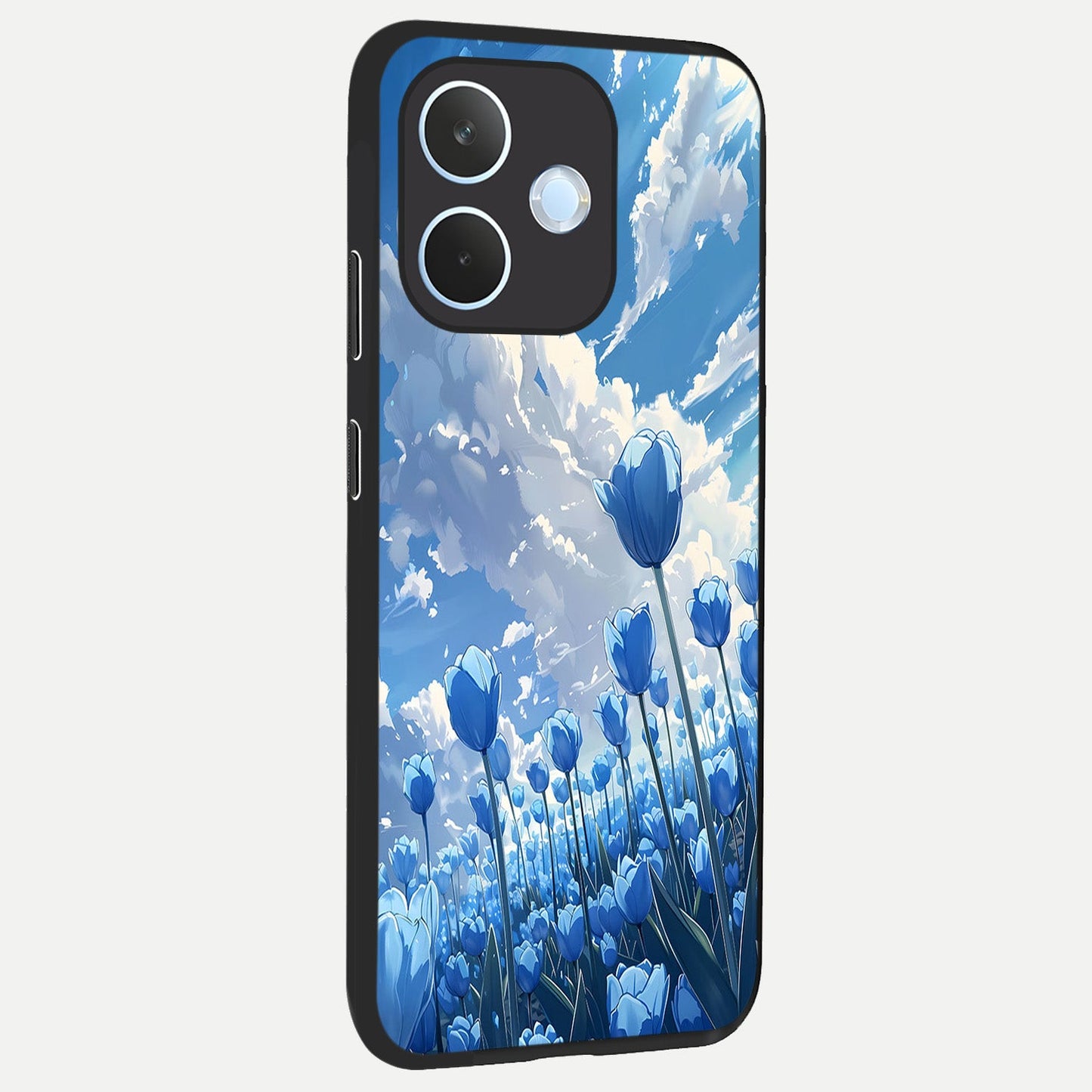  Blue Tulip Clouds back cover For Oppo Reno 15 Pro mini slim fit glass case with vibrant aesthetic design