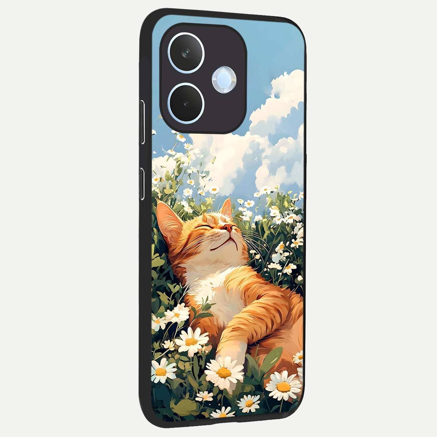  Cat And Flowers View back cover For Oppo Reno 15 Pro mini slim fit glass case with vibrant aesthetic design