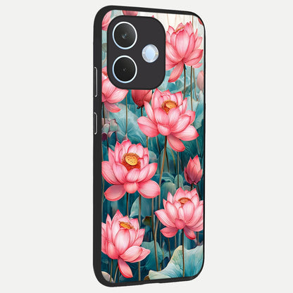  Celestial Pink Lotus back cover For Oppo Reno 15 Pro mini slim fit glass case with vibrant aesthetic design