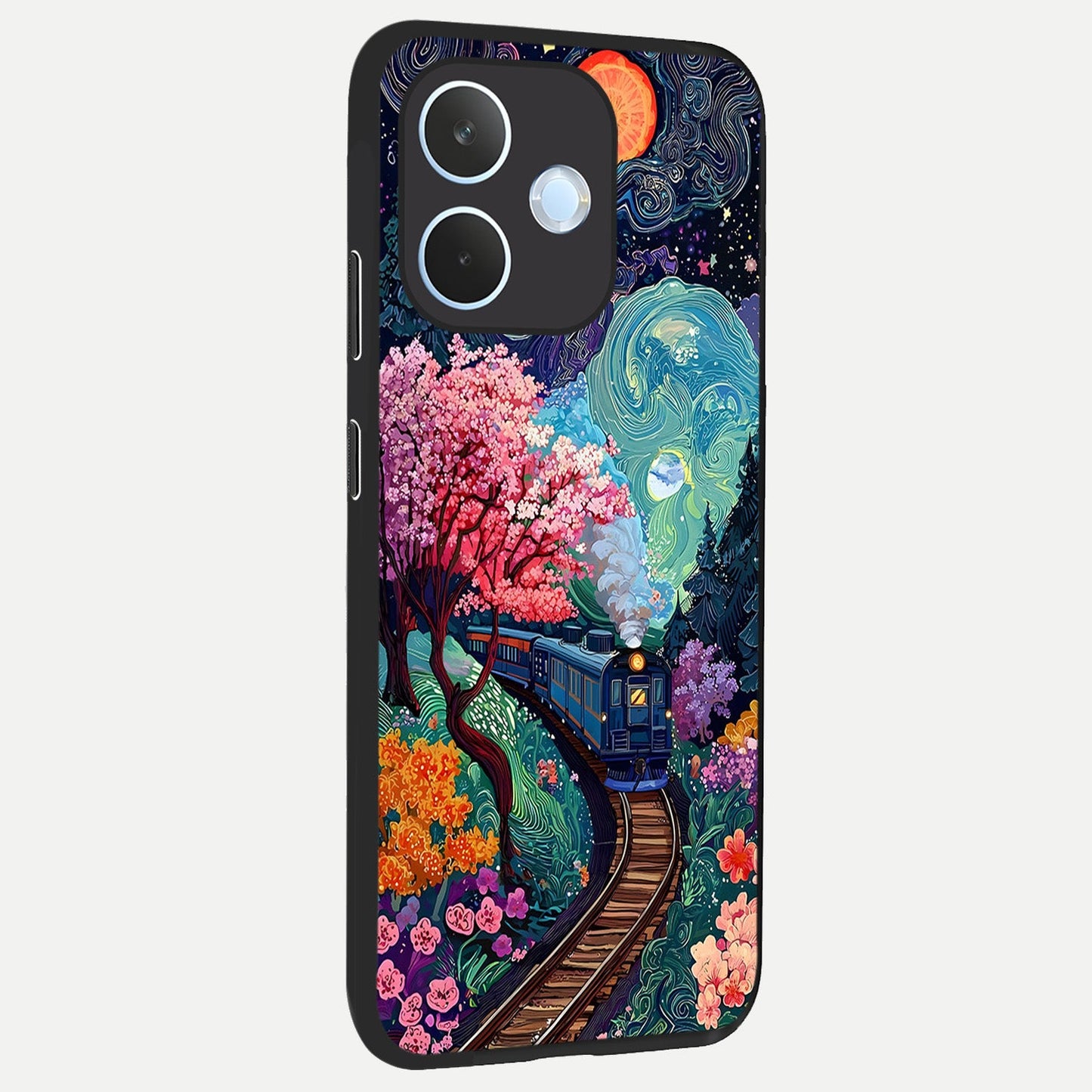  Celestial Train Journey back cover For Oppo Reno 15 Pro mini slim fit glass case with vibrant aesthetic design