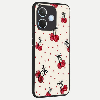  Cherry Heart Bow back cover For Oppo Reno 15 Pro mini slim fit glass case with vibrant aesthetic design