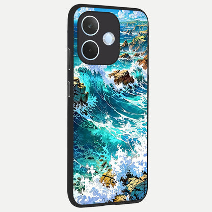  Coastal Blue Waves back cover For Oppo Reno 15 Pro mini slim fit glass case with vibrant aesthetic design