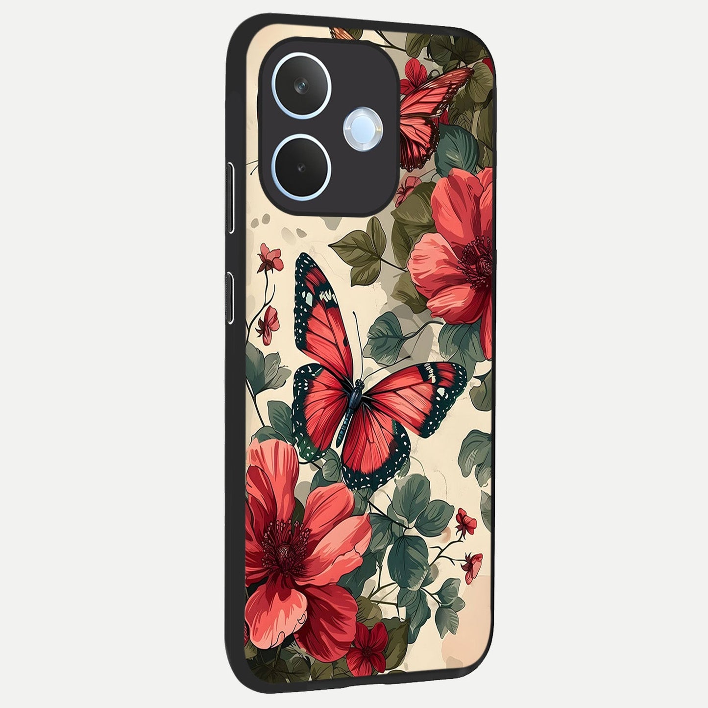  Crimson Butterfly Garden back cover For Oppo Reno 15 Pro mini slim fit glass case with vibrant aesthetic design