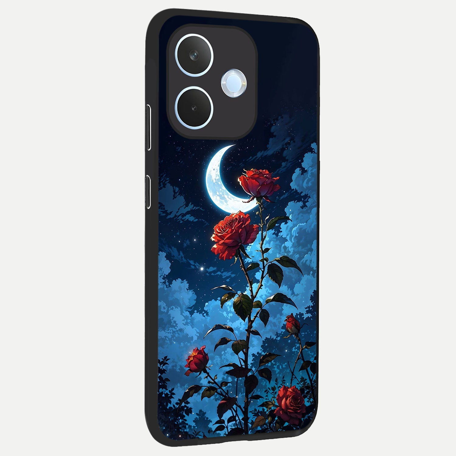  Crimson Rose Moon back cover For Oppo Reno 15 Pro mini slim fit glass case with vibrant aesthetic design