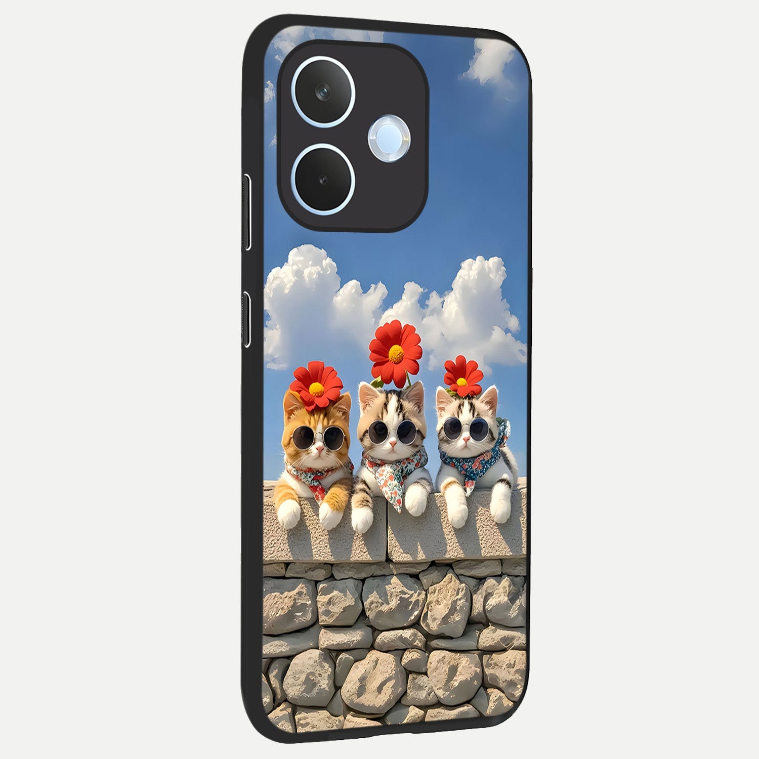  Floral Kitty Squad back cover For Oppo Reno 15 Pro mini slim fit glass case with vibrant aesthetic design