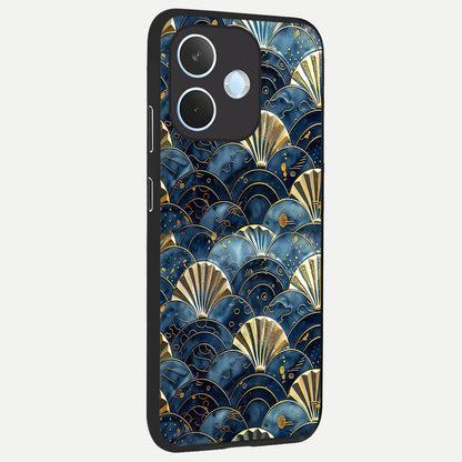  Golden Wave Luxe back cover For Oppo Reno 15 Pro mini slim fit glass case with vibrant aesthetic design