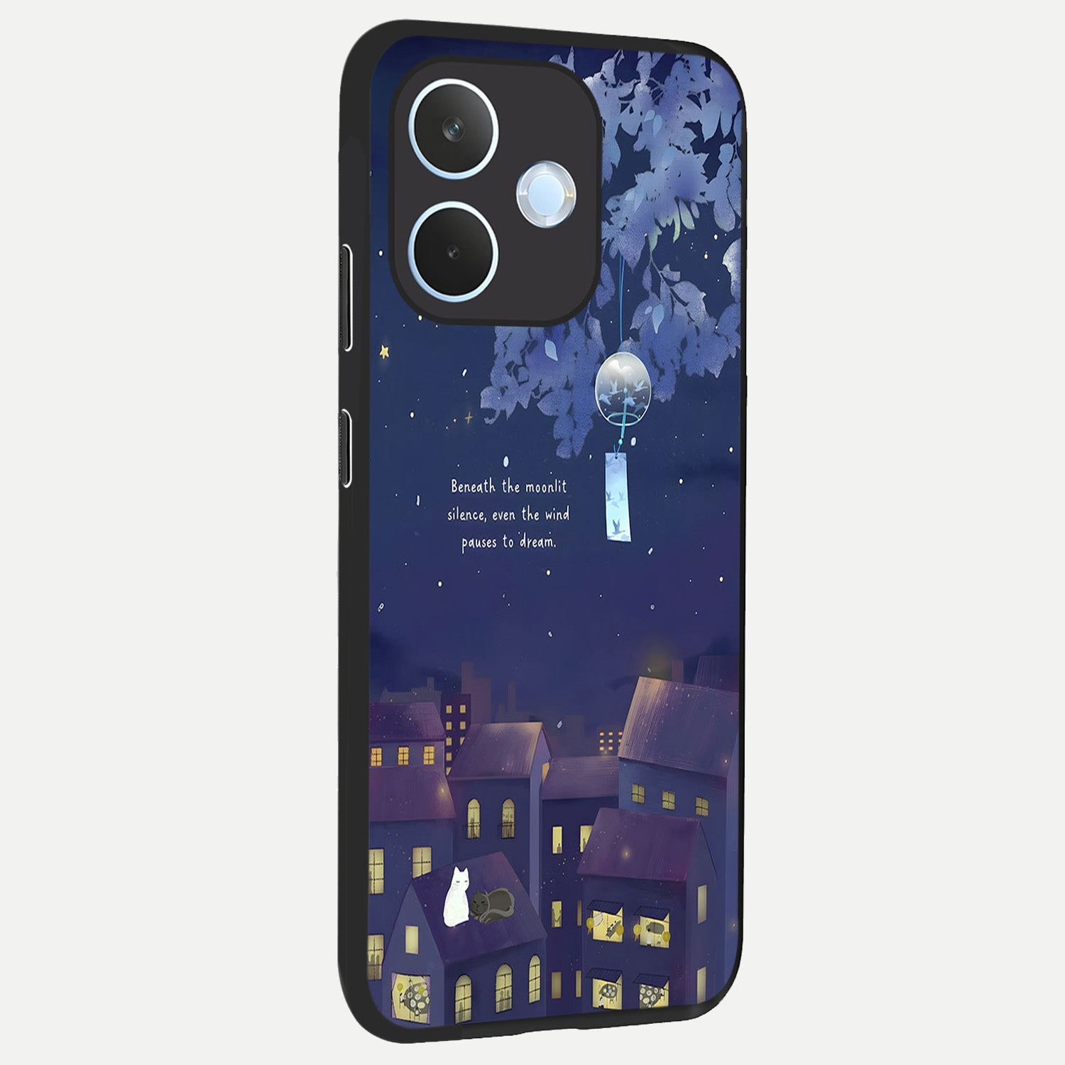  Moonlit Cat Silence back cover For Oppo Reno 15 Pro mini slim fit glass case with vibrant aesthetic design