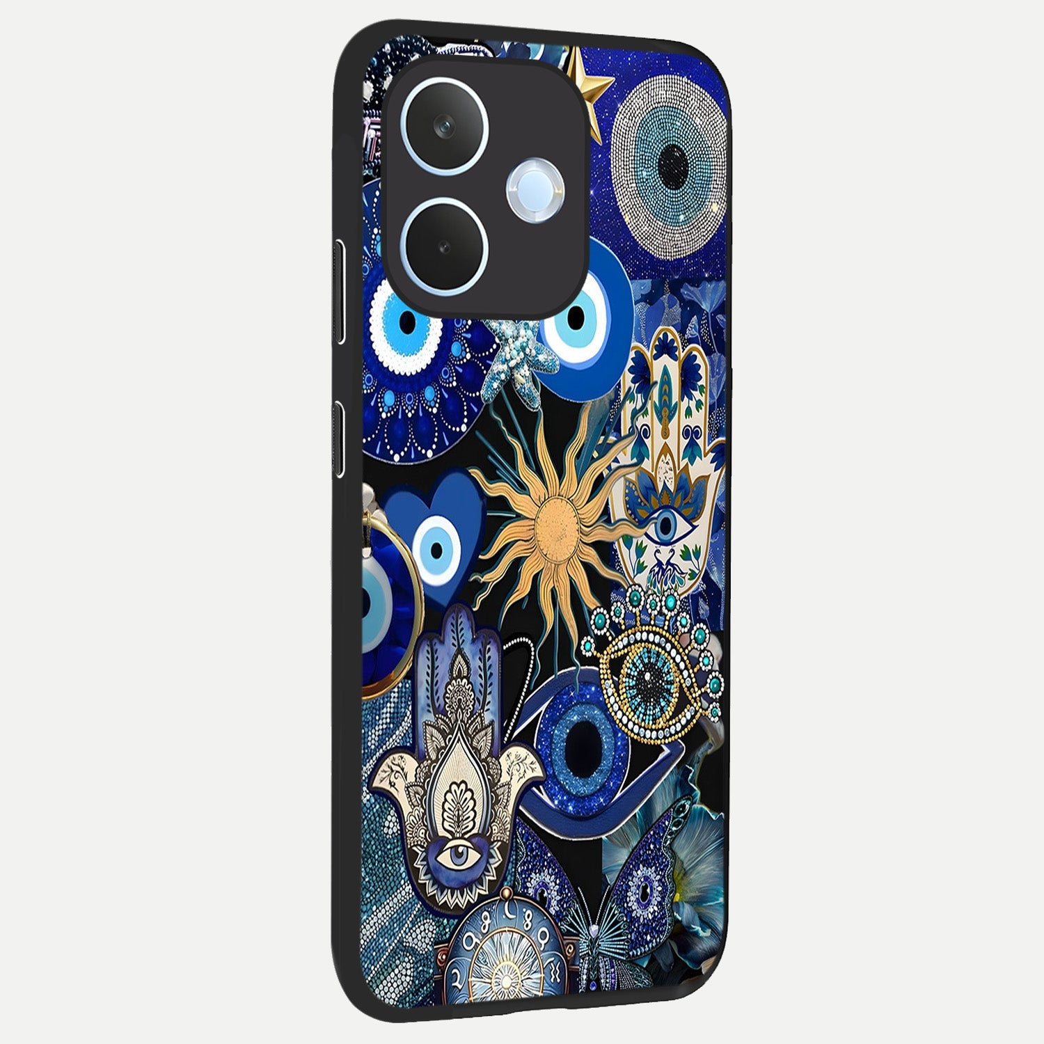  Mystic Blue Evil Eye back cover For Oppo Reno 15 Pro mini slim fit glass case with vibrant aesthetic design