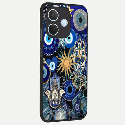  Mystic Blue Evil Eye back cover For Oppo Reno 15 Pro mini slim fit glass case with vibrant aesthetic design