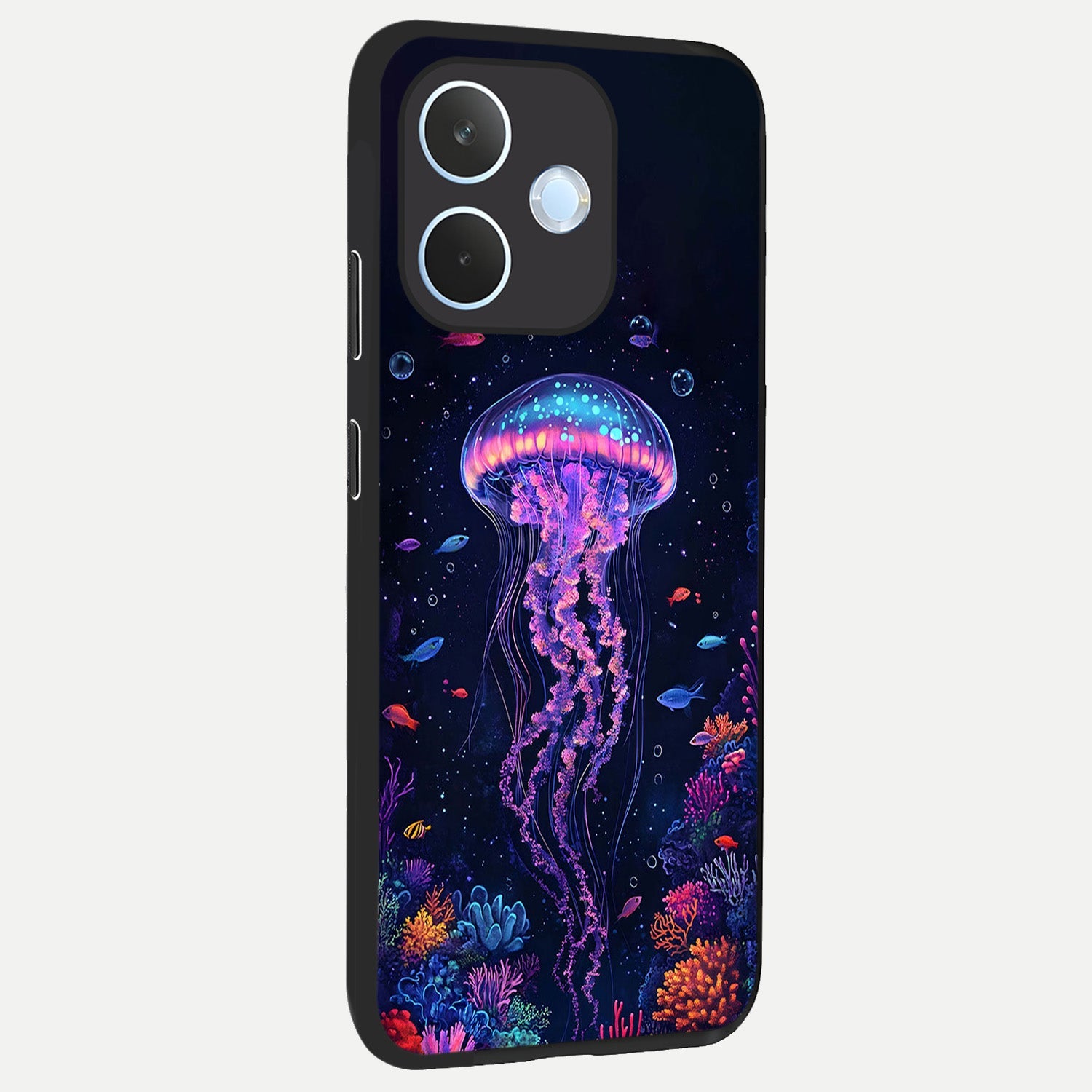  Neon Jellyfish back cover For Oppo Reno 15 Pro mini slim fit glass case with vibrant aesthetic design