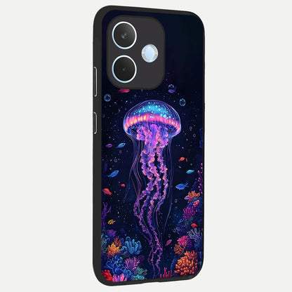  Neon Jellyfish back cover For Oppo Reno 15 Pro mini slim fit glass case with vibrant aesthetic design