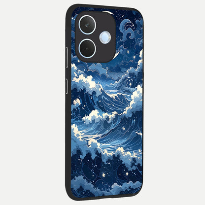  Ocean Moon Waves back cover For Oppo Reno 15 Pro mini slim fit glass case with vibrant aesthetic design