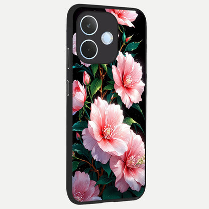  Peach Flower back cover For Oppo Reno 15 Pro mini slim fit glass case with vibrant aesthetic design