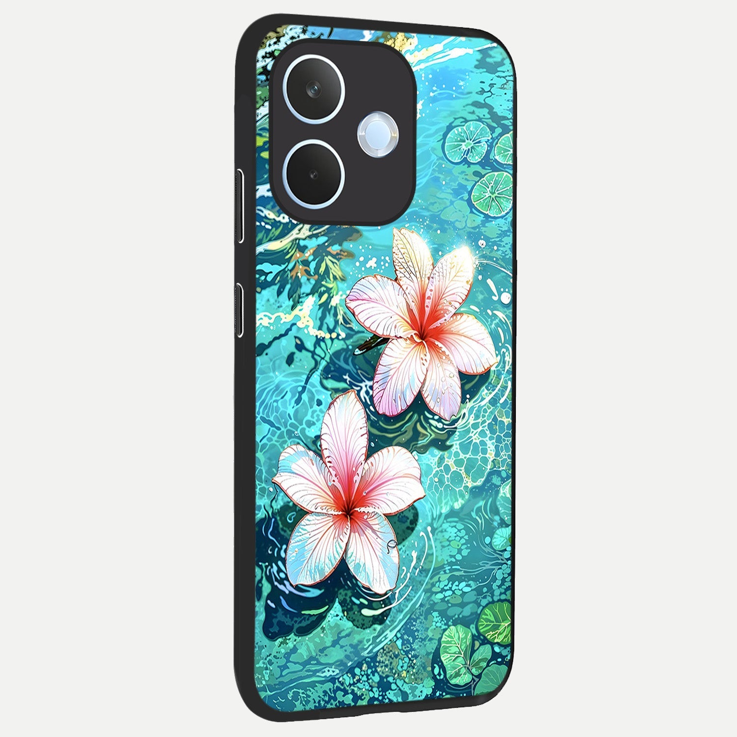  Pink Flowers in Water back cover For Oppo Reno 15 Pro mini slim fit glass case with vibrant aesthetic design