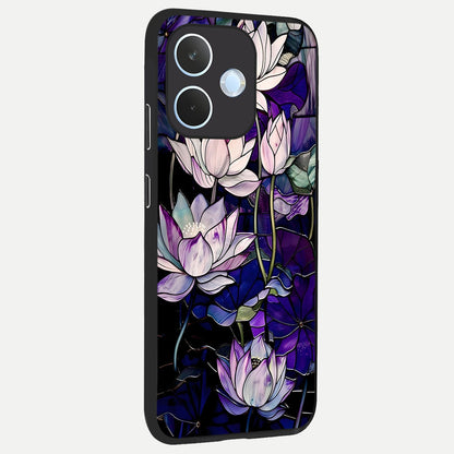  Purple Lotus Pattern back cover For Oppo Reno 15 Pro mini slim fit glass case with vibrant aesthetic design