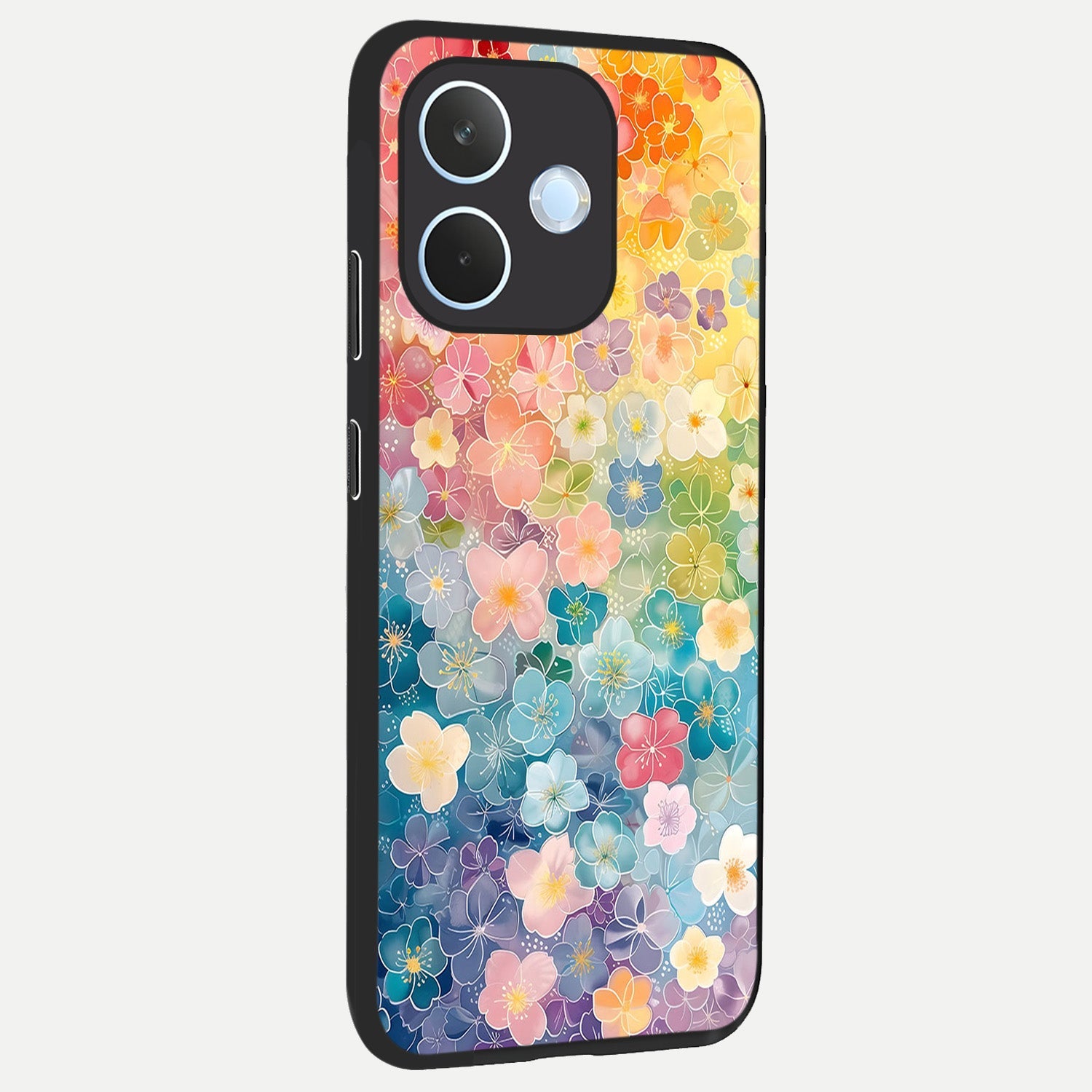  Rainbow Blossom Burst back cover For Oppo Reno 15 Pro mini slim fit glass case with vibrant aesthetic design