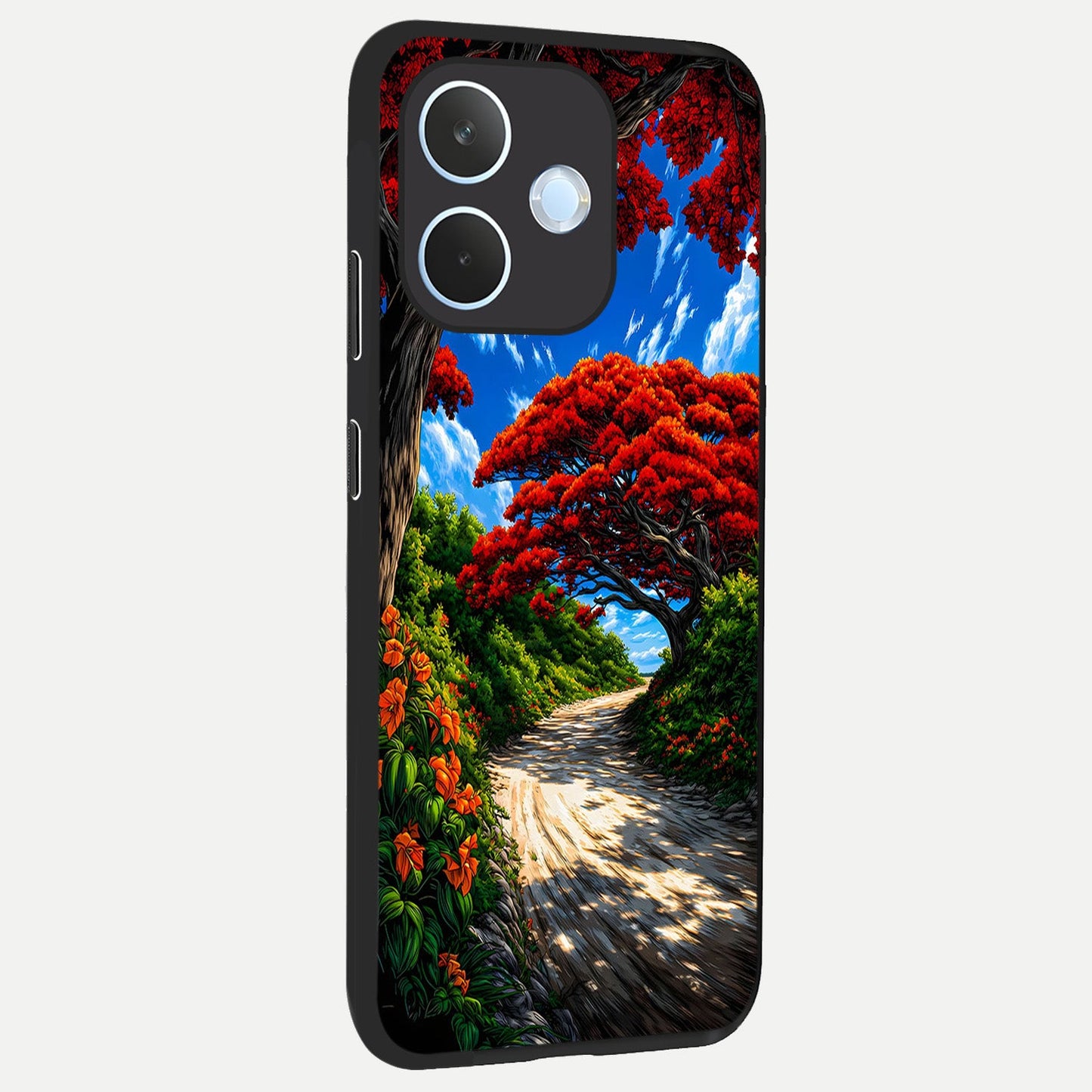  Red Trees Pathway back cover For Oppo Reno 15 Pro mini slim fit glass case with vibrant aesthetic design