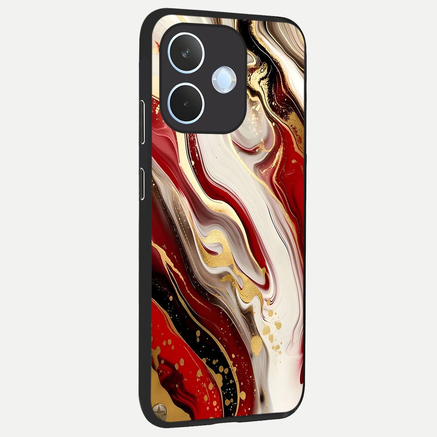  Red And White Marble back cover For Oppo Reno 15 Pro mini slim fit glass case with vibrant aesthetic design