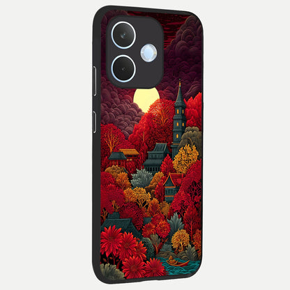  Scarlet Autumn Temple back cover For Oppo Reno 15 Pro mini slim fit glass case with vibrant aesthetic design