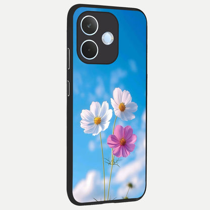  Tripple Flowers With Sky back cover For Oppo Reno 15 Pro mini slim fit glass case with vibrant aesthetic design