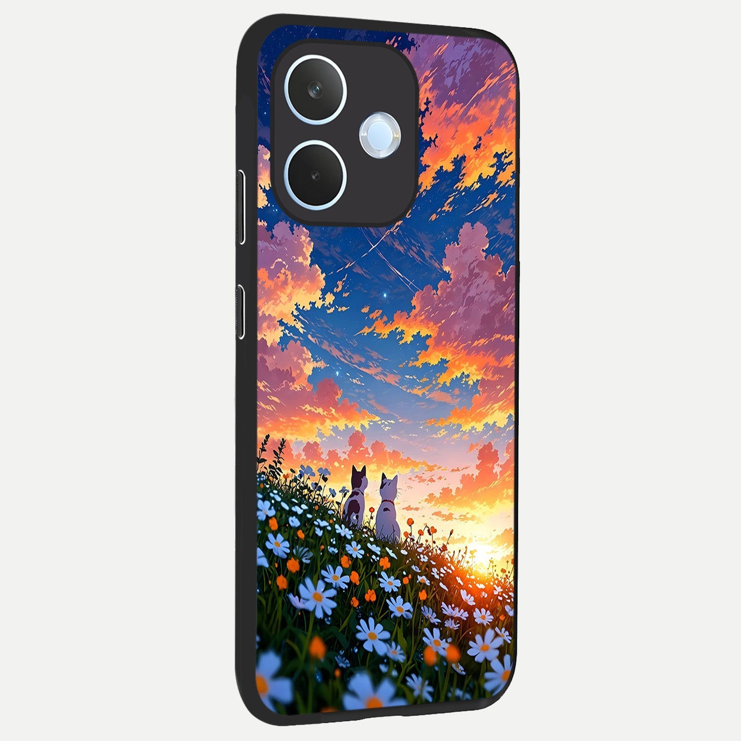  Two Cats Friends back cover For Oppo Reno 15 Pro mini slim fit glass case with vibrant aesthetic design