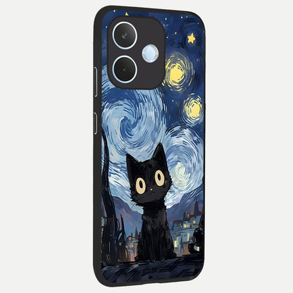  Van Gogh Cat back cover For Oppo Reno 15 Pro mini slim fit glass case with vibrant aesthetic design