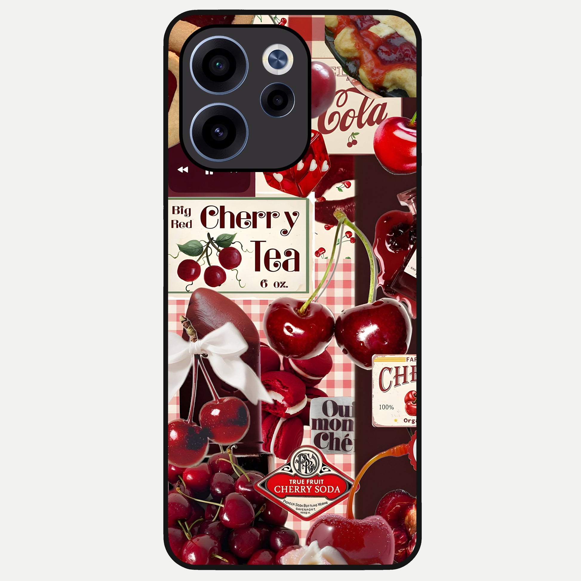 Aesthetic Cherry Tea Glass Case For Oppo Reno 15c back cover – full design glossy printed glass finish