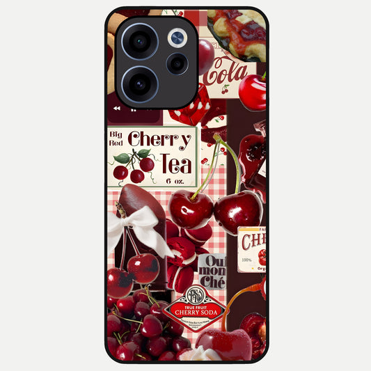  Aesthetic Cherry Tea Glass Case For Oppo Reno 15c back cover – full design glossy printed glass finish