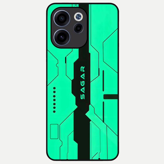  Aqua Tech CYBERPUNK Custom Name Glass Case For Oppo Reno 15c back cover – full design glossy printed glass finish