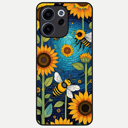  Bees And Sunflowers Glass Case For Oppo Reno 15c back cover – full design glossy printed glass finish