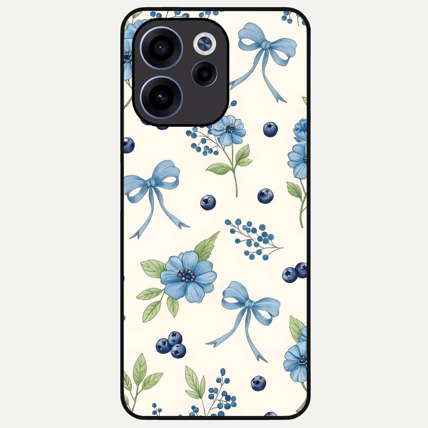  Blue Flower And Bow Glass Case For Oppo Reno 15c back cover – full design glossy printed glass finish