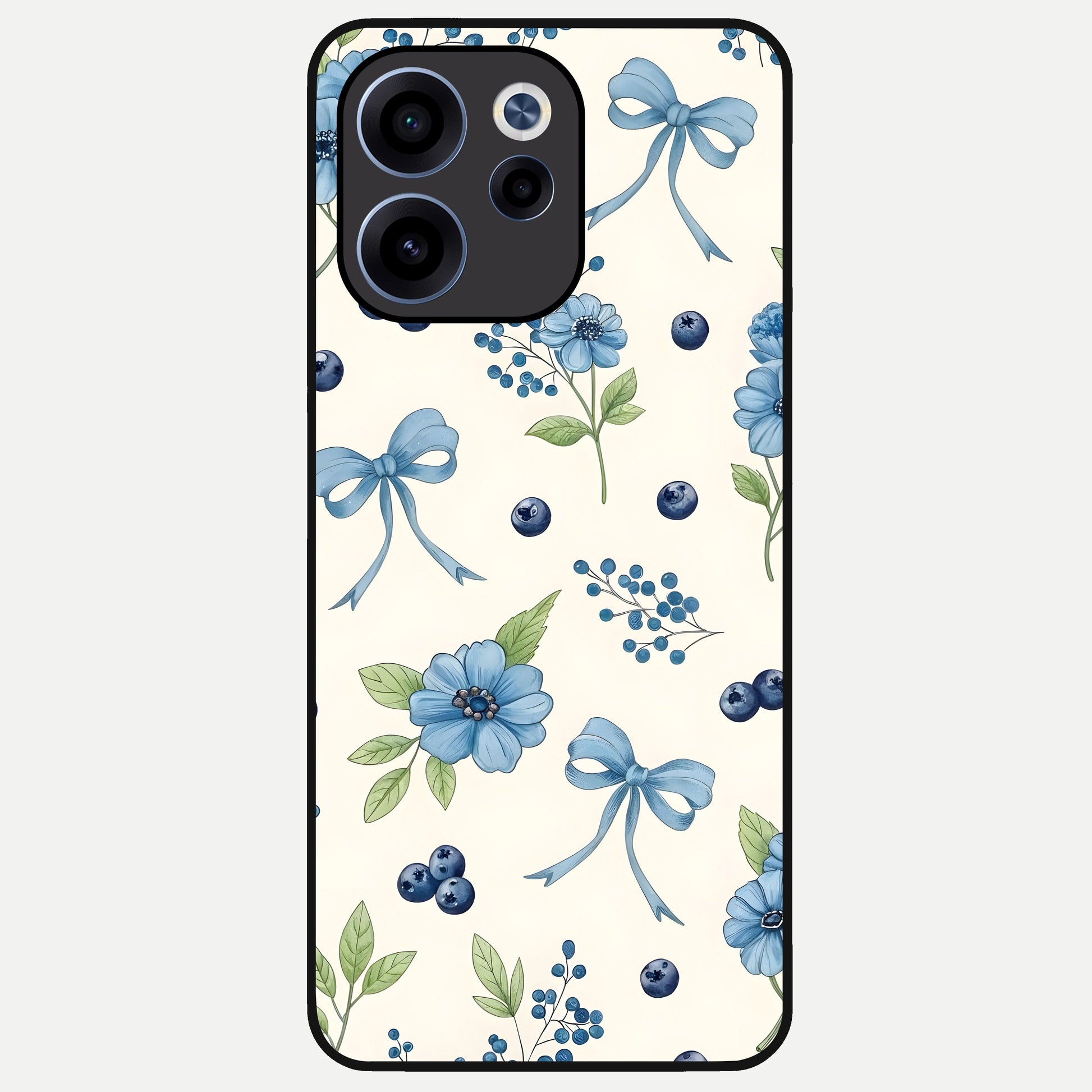  Blue Flower And Bow Glass Case For Oppo Reno 15c back cover – full design glossy printed glass finish