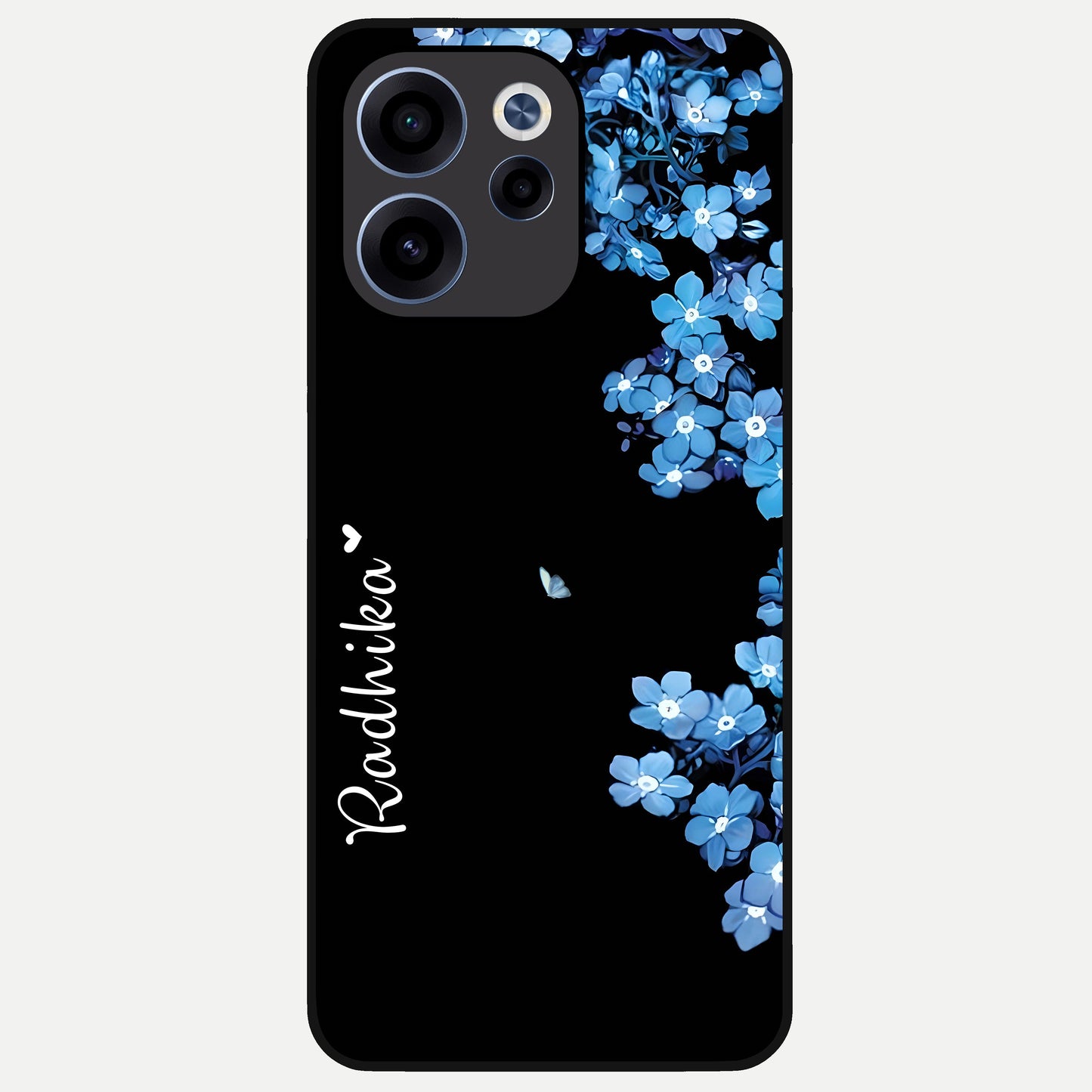  Blue Petal Dream Custom Name Glass Case For Oppo Reno 15c back cover – full design glossy printed glass finish