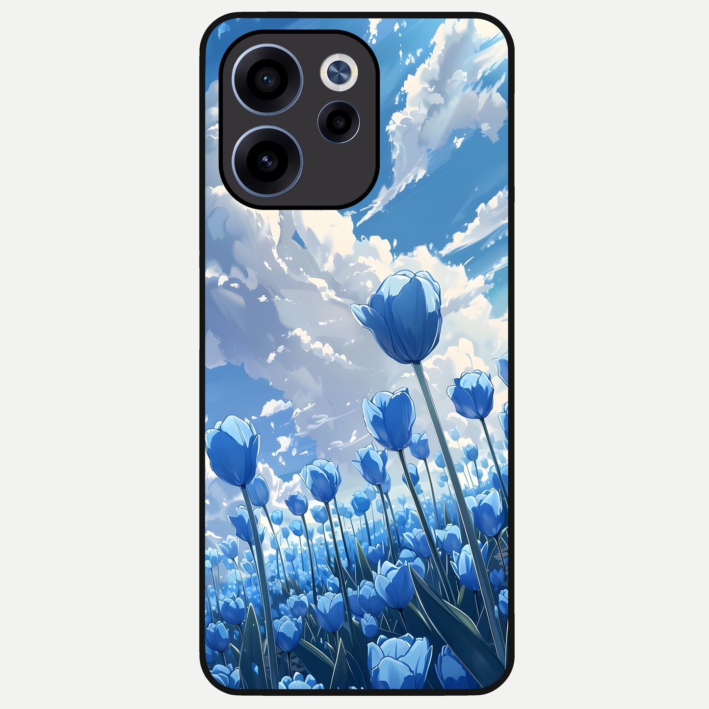 Blue Tulip Clouds Glass Case For Oppo Reno 15c back cover – full design glossy printed glass finish