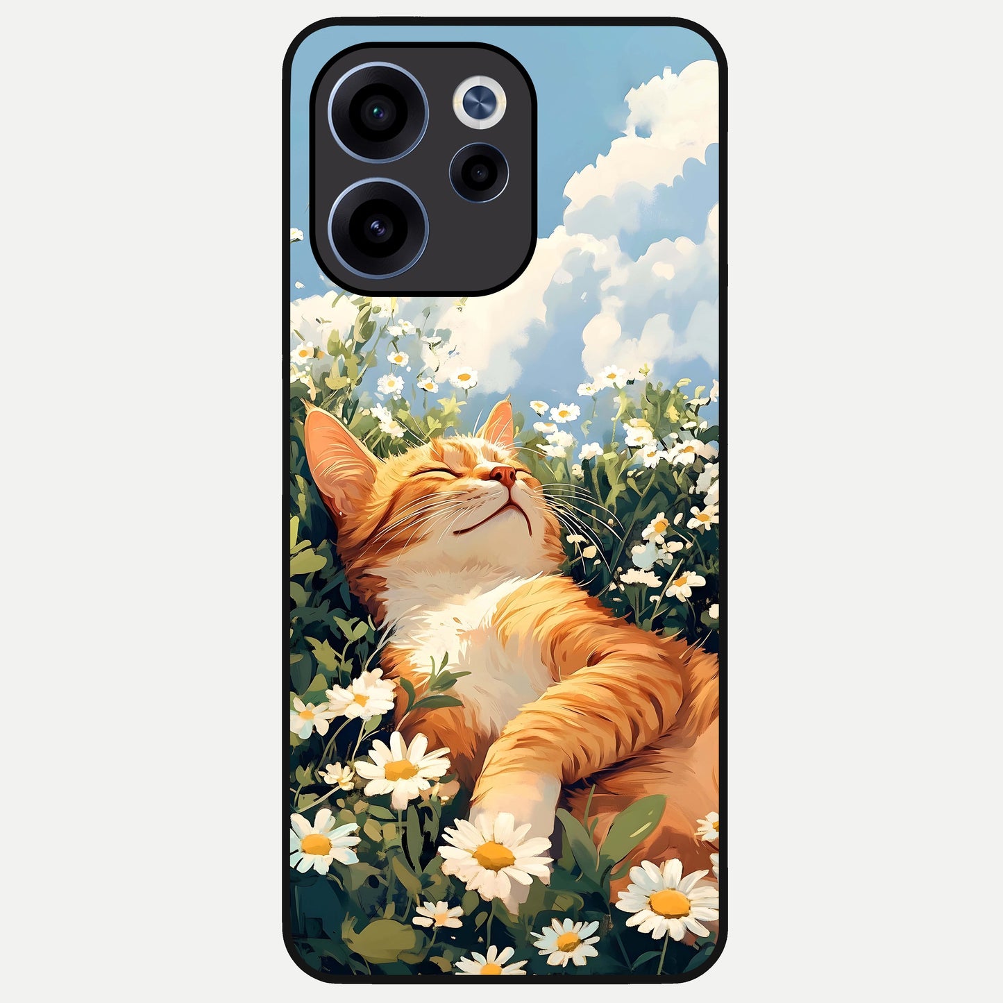  Cat And Flowers View Glass Case For Oppo Reno 15c back cover – full design glossy printed glass finish