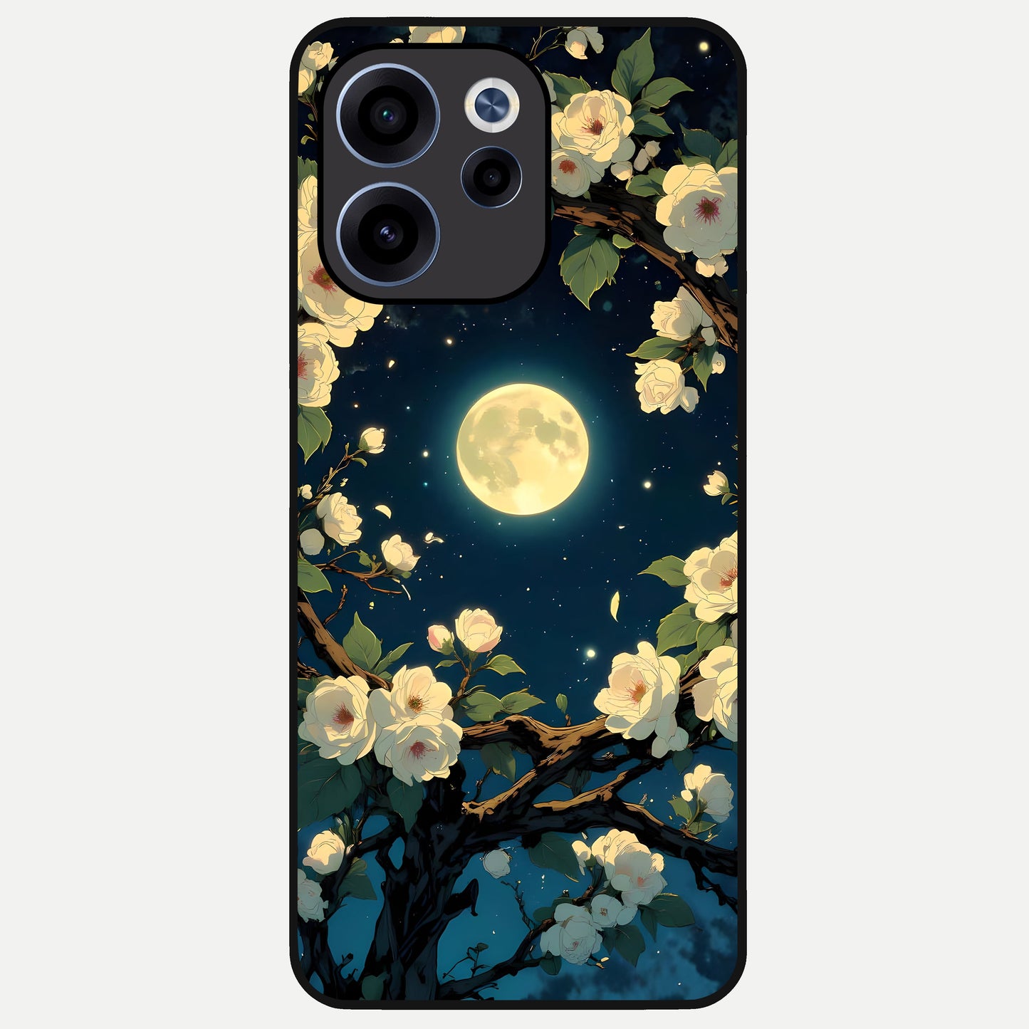  Celestial Moon And Flower Glass Case For Oppo Reno 15c back cover – full design glossy printed glass finish