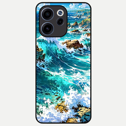  Coastal Blue Waves Glass Case For Oppo Reno 15c back cover – full design glossy printed glass finish