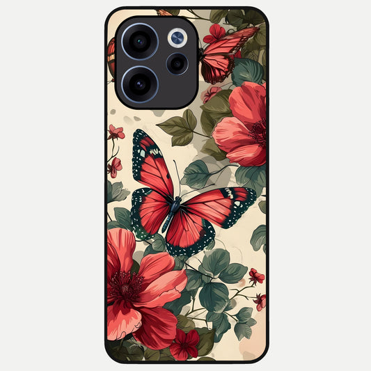  Crimson Butterfly Garden Glass Case For Oppo Reno 15c back cover – full design glossy printed glass finish