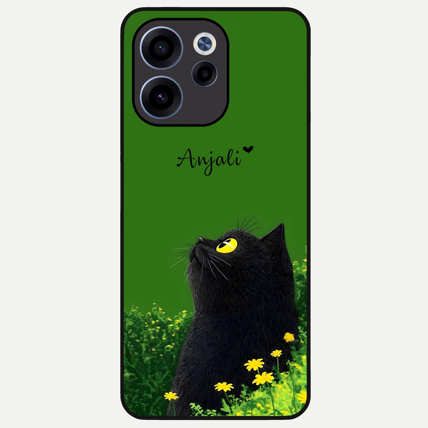  Emerald Cat Custom Name Glass Case For Oppo Reno 15c back cover – full design glossy printed glass finish
