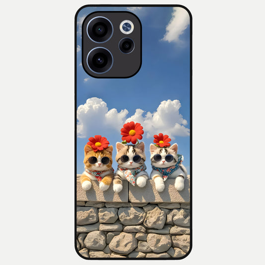  Floral Kitty Squad Glass Case For Oppo Reno 15c back cover – full design glossy printed glass finish