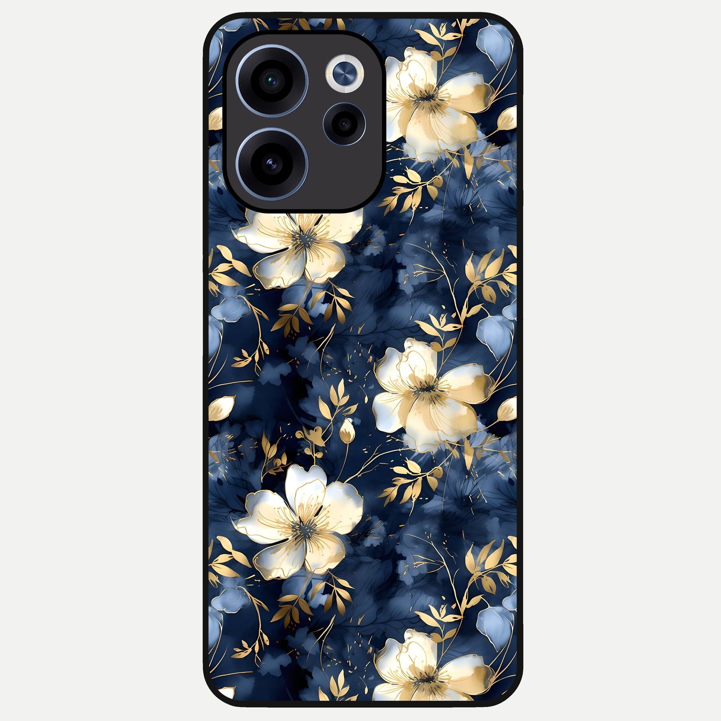  Golden Midnight Bloom Glass Case For Oppo Reno 15c back cover – full design glossy printed glass finish